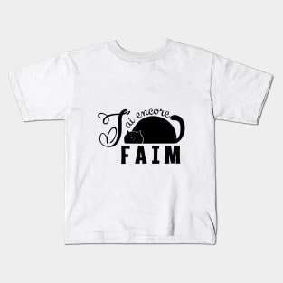 Fat cat always hungry - black silhouette with French text "J'ai encore faim" Kids T-Shirt